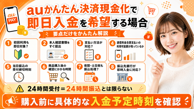 auかんたん決済現金化で即日入金を希望する場合