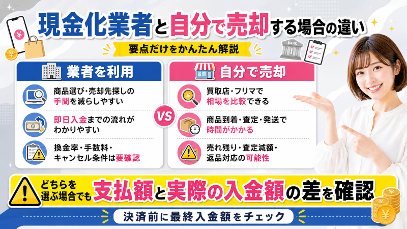 ソフトバンクまとめて支払い現金化を自分でする場合と業者でする場合の違い