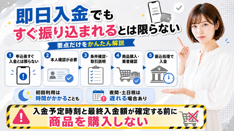 ソフトバンクまとめて支払い現金化は即日入金になると限らない