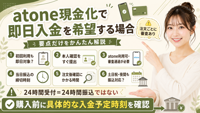 atone現金化で即日入金を希望する場合