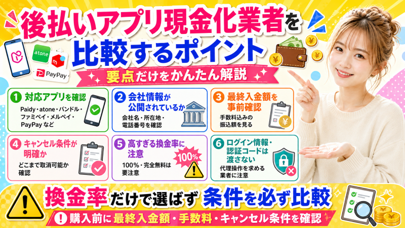 後払いアプリ現金化業者を比較するポイント